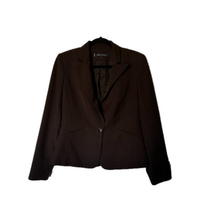 Anne Klein Women's Brown One-Button Pinstripe Blazer, Size 8